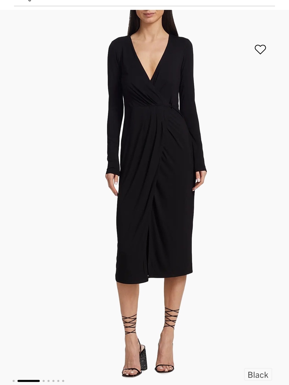 Good American Black Long-Sleeve Wrap Midi Dress